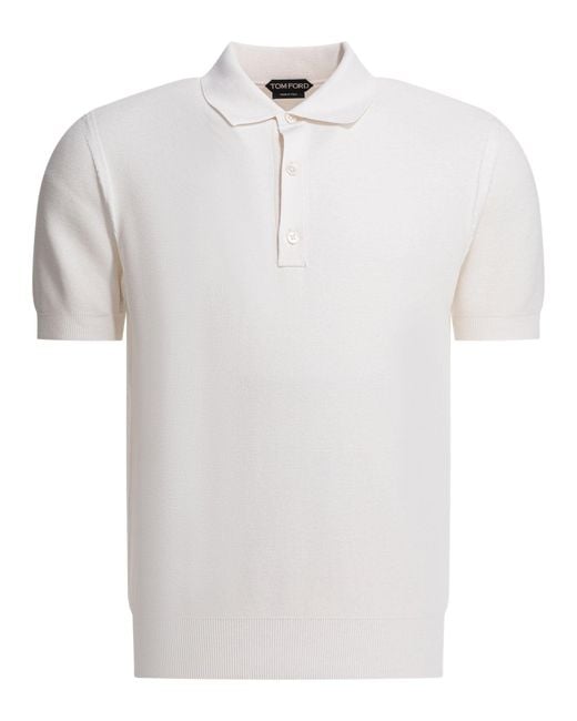 Tom Ford White Silk And Cotton Pique Polo Shirt for men