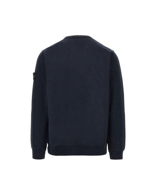Stone Island Blue Crewneck Cotton Sweatshirt With Logo Badge for men