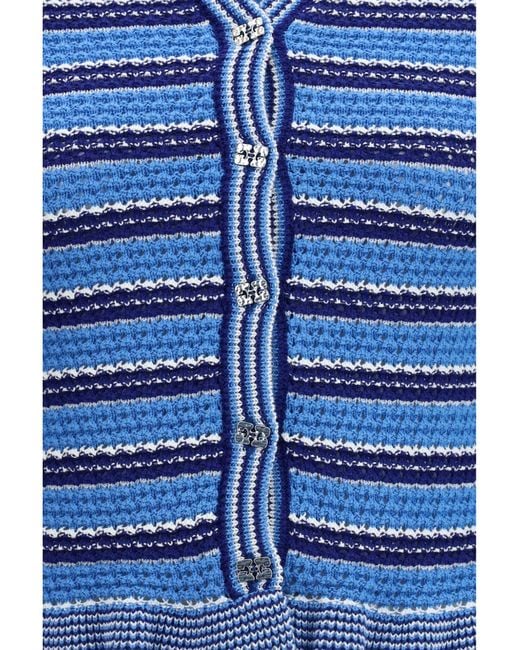 Ganni Blue Striped Cotton Cardigan