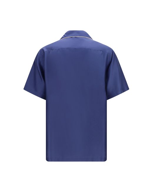 Dolce & Gabbana Blue Hawaii Piping-Embroidered Shirt for men