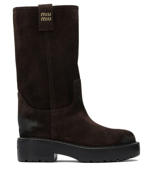 Miu Miu Black Suede Ankle Boots