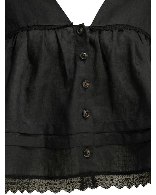 Ganni Black Linen Blouse