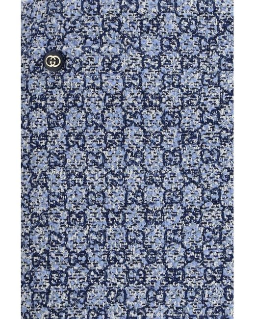 Gucci Blue Gg Tweed Skirt