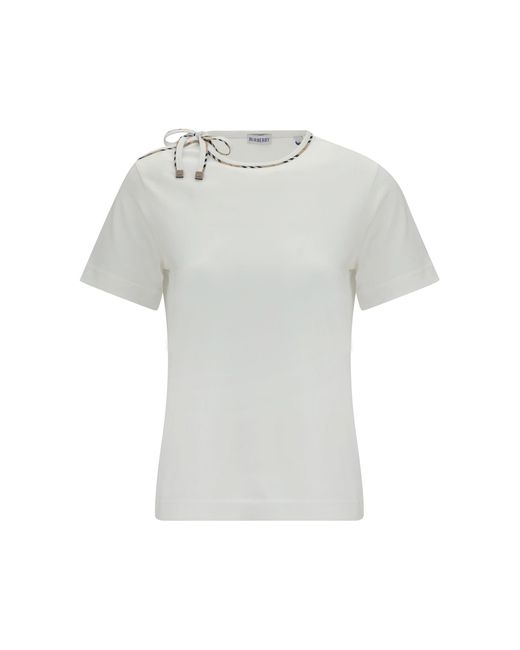 Burberry White Cotton Lace-Detail T-Shirt