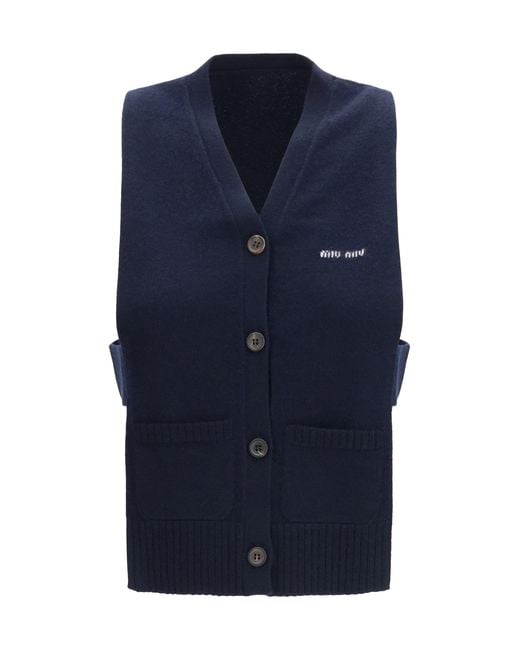 Miu Miu Blue Cashmere Cardigan Vest