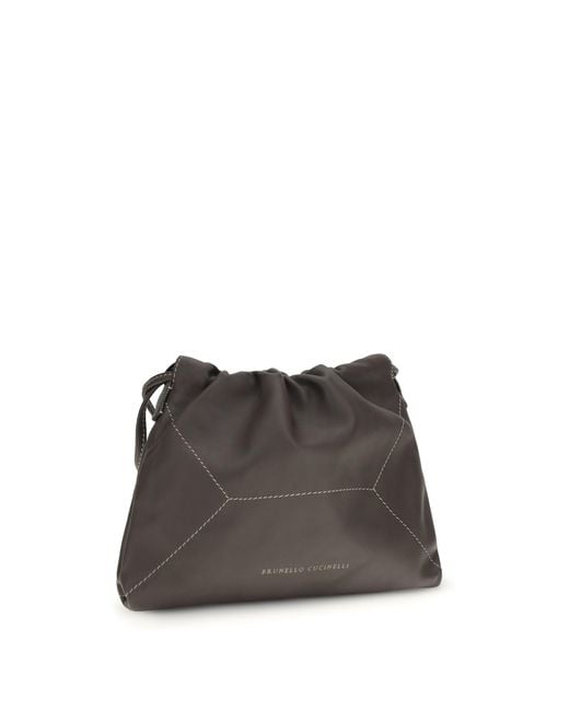 Brunello Cucinelli Gray Leather Shoulder Bag