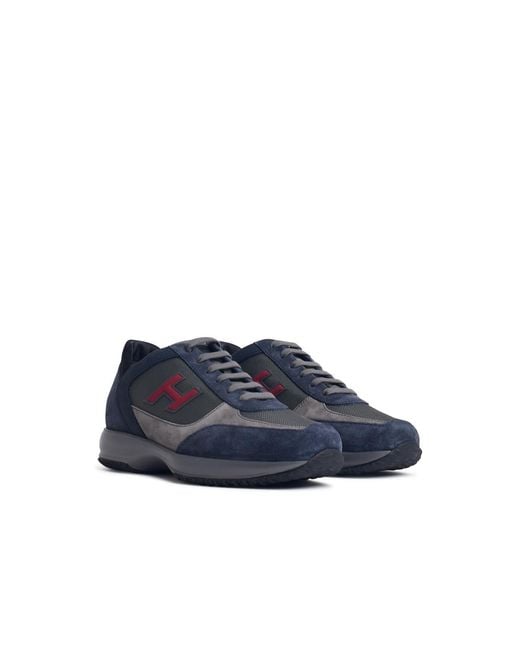 Hogan Blue H Floc Suede Sneakers for men