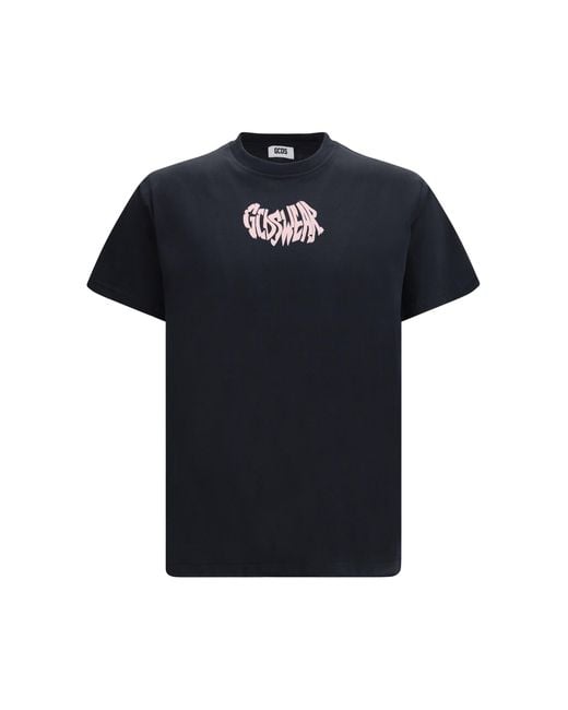 Gcds Black Apple T-Shirt With Graphic Print Anthracite for men