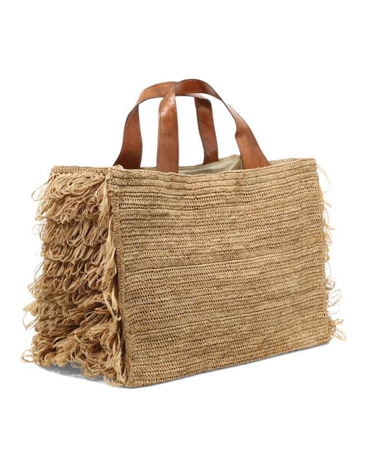 IBELIV Natural Raffia And Leather Handbag