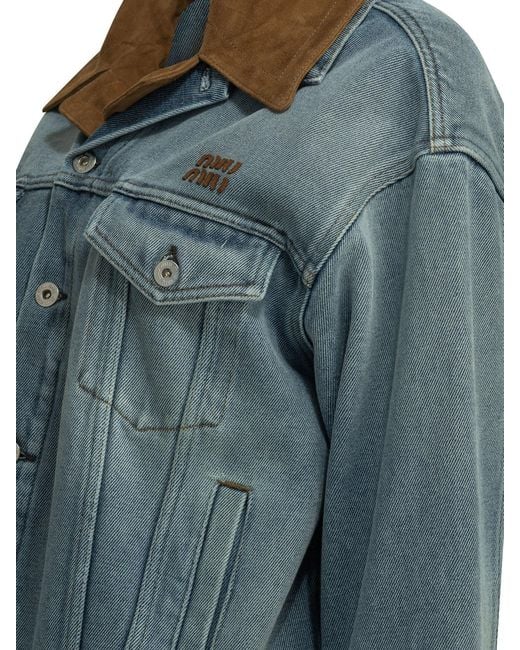 Miu Miu Blue Denim Jacket With Logo