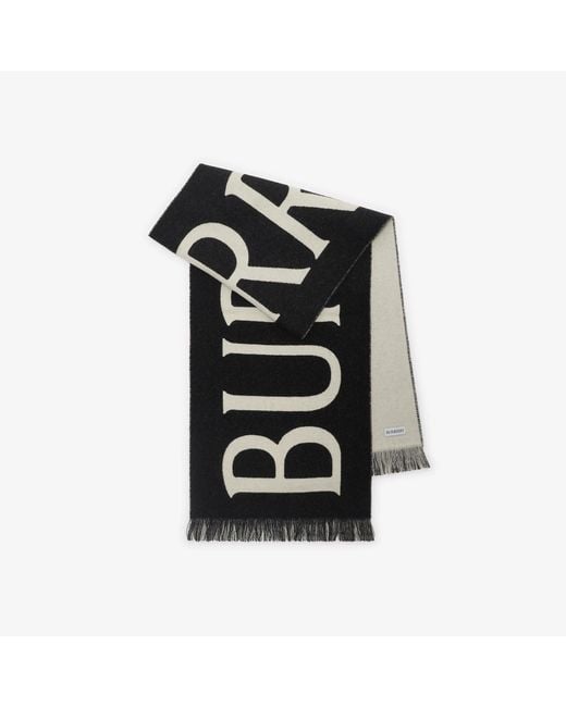 Burberry Black Merino Wool Scarf With Logo