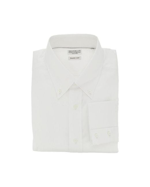 Brunello Cucinelli White Basic Fit Cotton Shirt for men