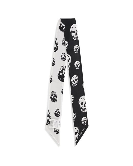 McQueen White Skull Ribbon Scarf