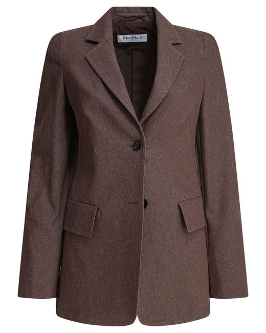Max Mara Brown Denim-Effect Cotton Blazer