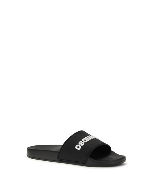 DSquared² Black Logo Slippers for men