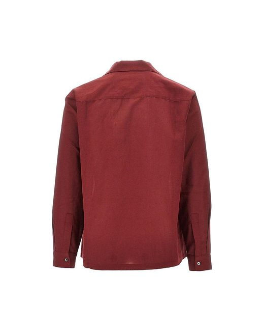 BAZISZT Red 'Palm Groove' Cotton And Hemp Shirt for men