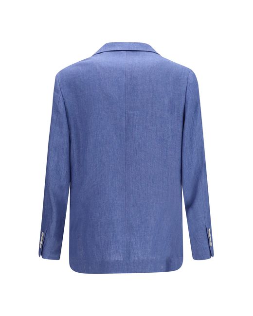Brunello Cucinelli Blue Deconstructed Single-Breasted Jacket for men