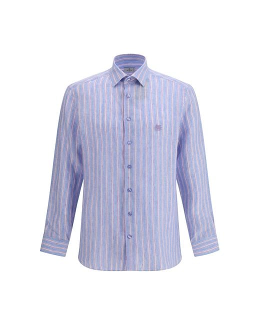 Etro Purple Striped Linen Shirt for men