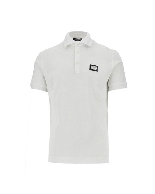 Dolce & Gabbana White Piquet Polo Shirt With Logo Plate for men