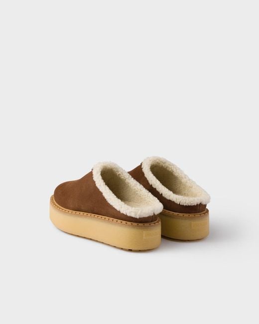Prada Brown Suede Leather Slides