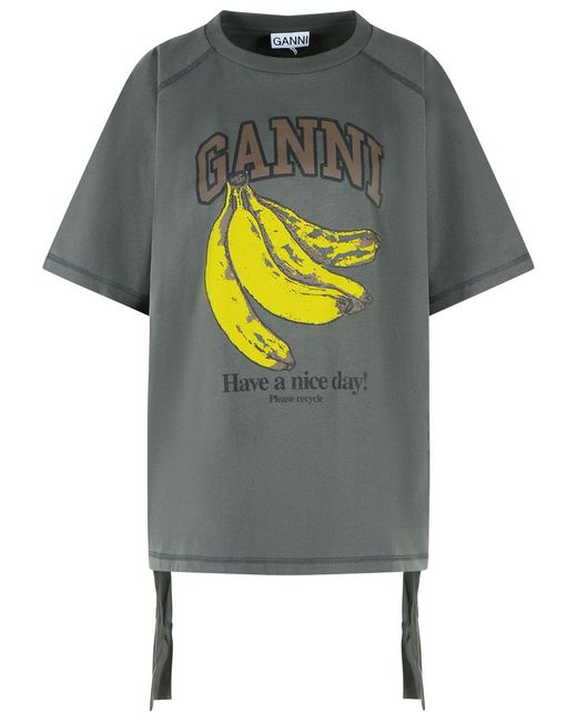 Ganni Gray Cotton T-Shirt