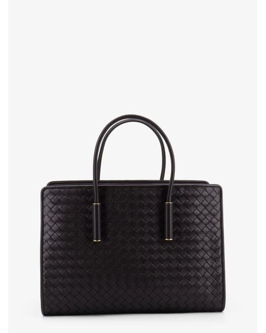 Bottega Veneta Black Barbara Leather Handbag With Intrecciato Motif