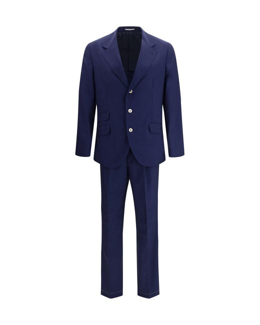Brunello Cucinelli Blue Single-Breasted Suit With Peak Lapels for men