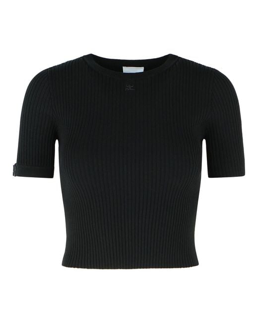 Courreges Black Viscose Blend T-Shirt