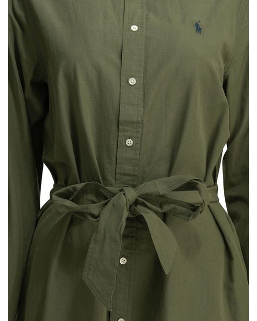 Polo Ralph Lauren Green Chemisier Midi Dress With Logo