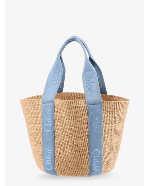 Chloé Blue Woody Raffia Shoulder Bag