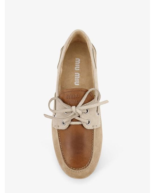 Miu Miu Natural Suede Loafer With Leather Inserts