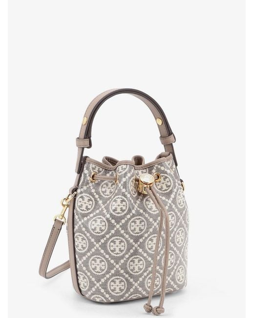 Tory Burch Gray Bucket Bag T Monogram Coated Canvas