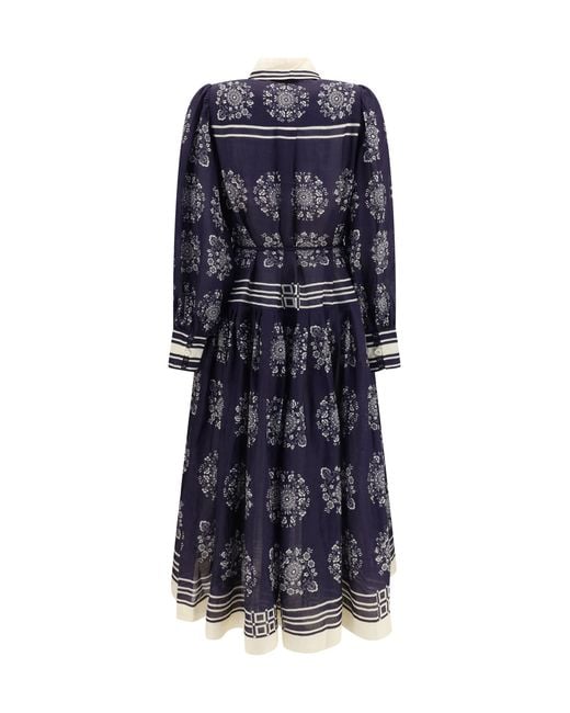 ALÉMAIS Blue Banderra Floral Print Midi Shirt Dress Ink