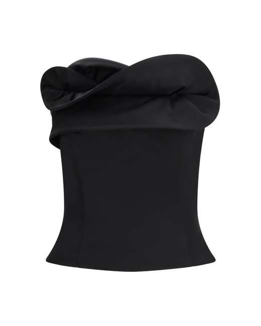 Magda Butrym Black Wool And Silk Corset Top With Sculptural Neckline