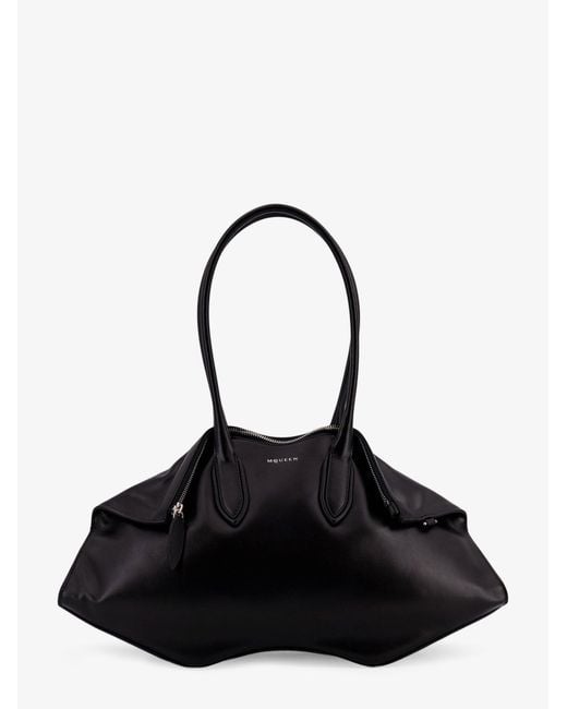 McQueen Black Manta Leather Shoulder Bag With All-Over Metal Details
