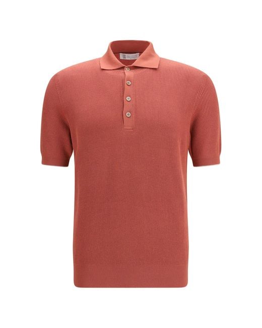 Brunello Cucinelli Red Short-Sleeve Polo With Buttons for men