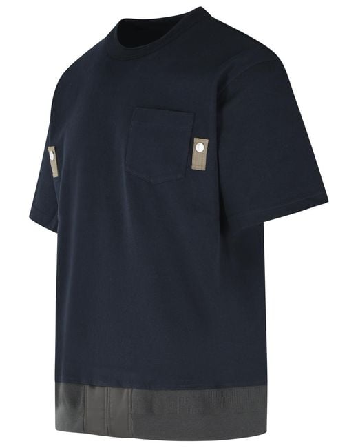 Sacai Blue Cotton T-Shirt for men