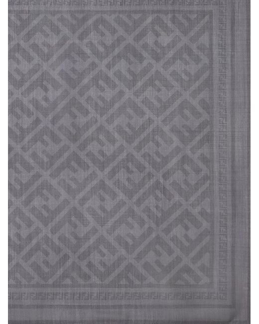Fendi Gray Wool And Silk Scarf for men