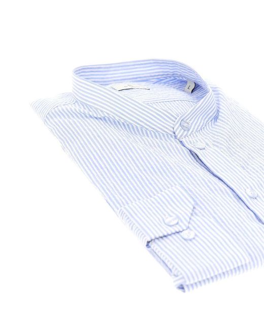 Etro Blue Cotton Shirt With Striped Motif for men