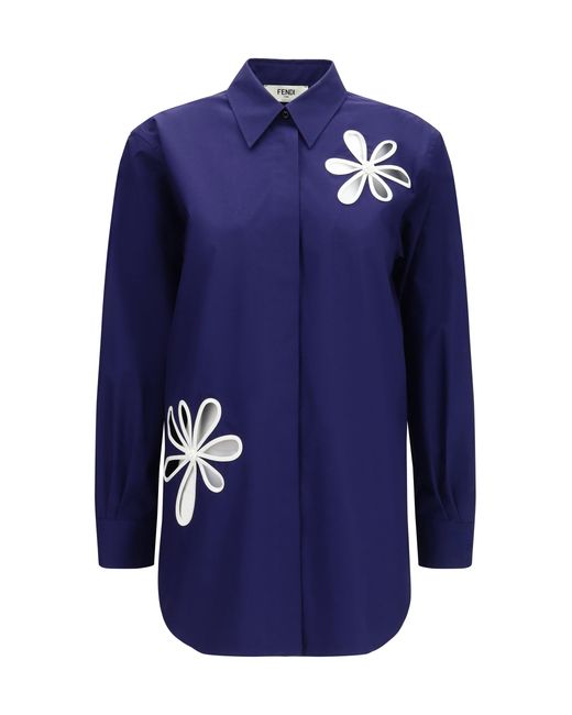 Fendi Blue Ajour Motif Shirt