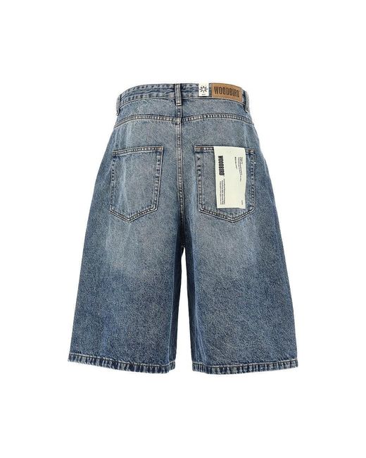 Woodbird Blue Wbyuto Twisted Denim Shorts for men