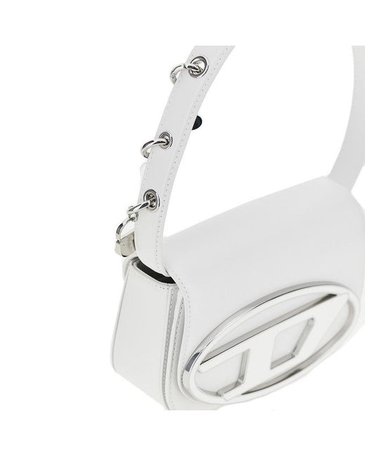 DIESEL White Leather '1Dr' Shoulder Bag With Charms