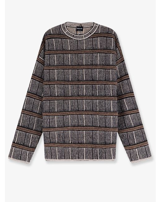 Giorgio Armani Gray Over Striped Virgin Wool And Silk Sweater for men