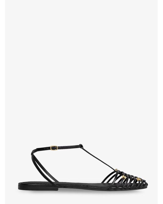 Women's White Leather Cage Sandals With Metal Triomphe Logo Detail