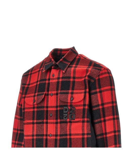 DSquared² Red Nylon And Flannel Hybrid Overshirt for men