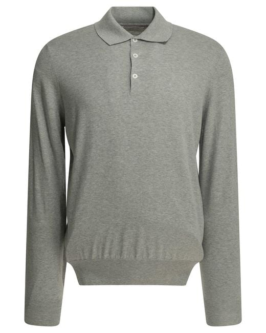 Brunello Cucinelli Gray Polo Shirt With Buttons for men