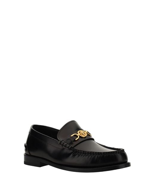 Versace Black Leather Loafers for men