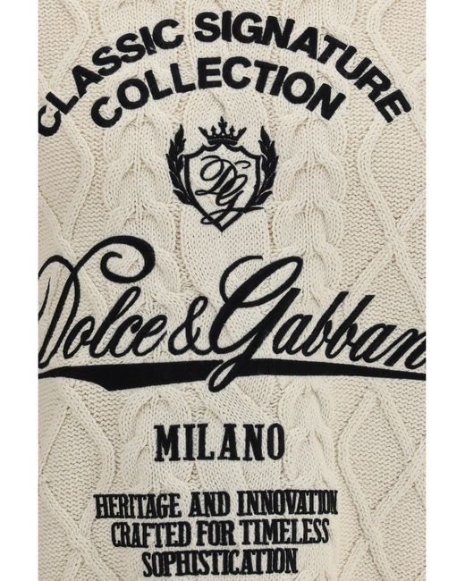 Dolce & Gabbana White Dolce & Gabbana Cable-Knit Pullover for men