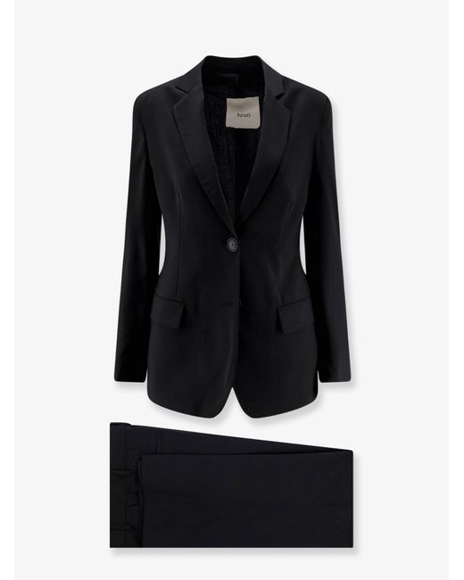 Hevò Black Frigole Virgin Sheep's Wool Suit