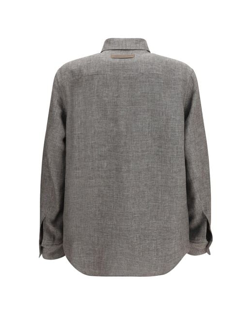 Zegna Gray Cashmere, Linen, And Silk Overshirt for men